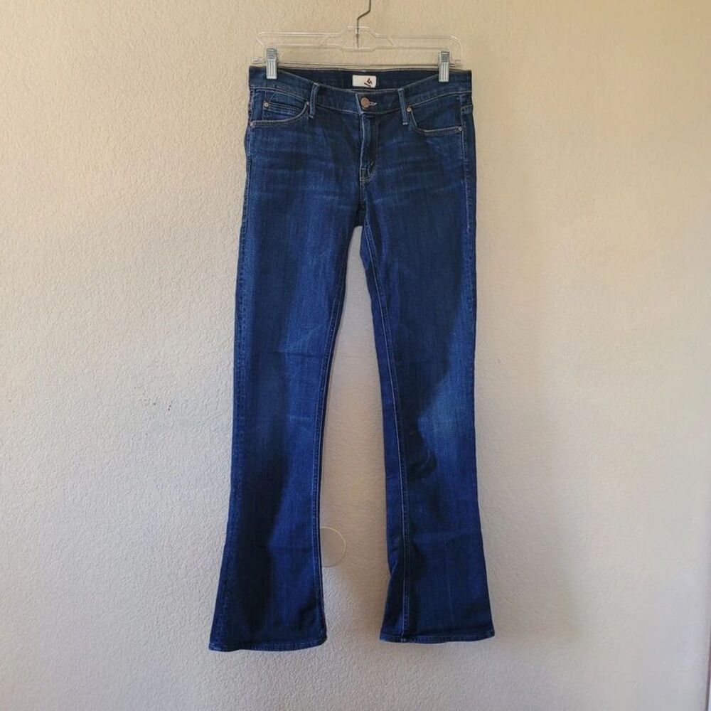 Mother The Runaway Flare Mid Rise Jeans Size 27x32 Blue Flowers From The Storm